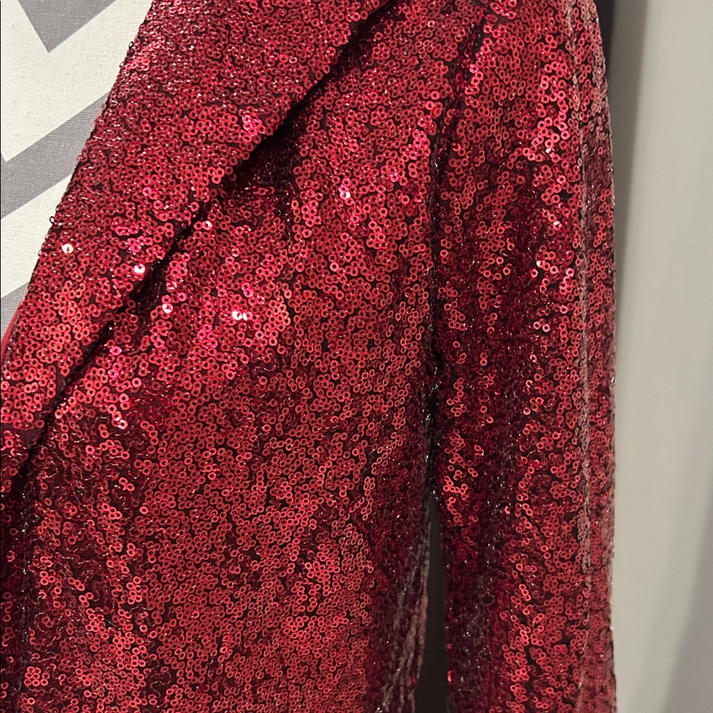 Women's Sequin Long Coat - Red. Worn to a Taylor Swift concert - Picture 2 of 4